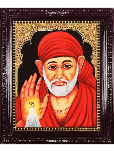 Saibaba Tanjore Painting – Blessing Portrait in Gold Foil